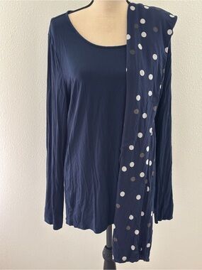 Soma Navy Long Sleeve Scoop Neck Top with Polka Dot Pants